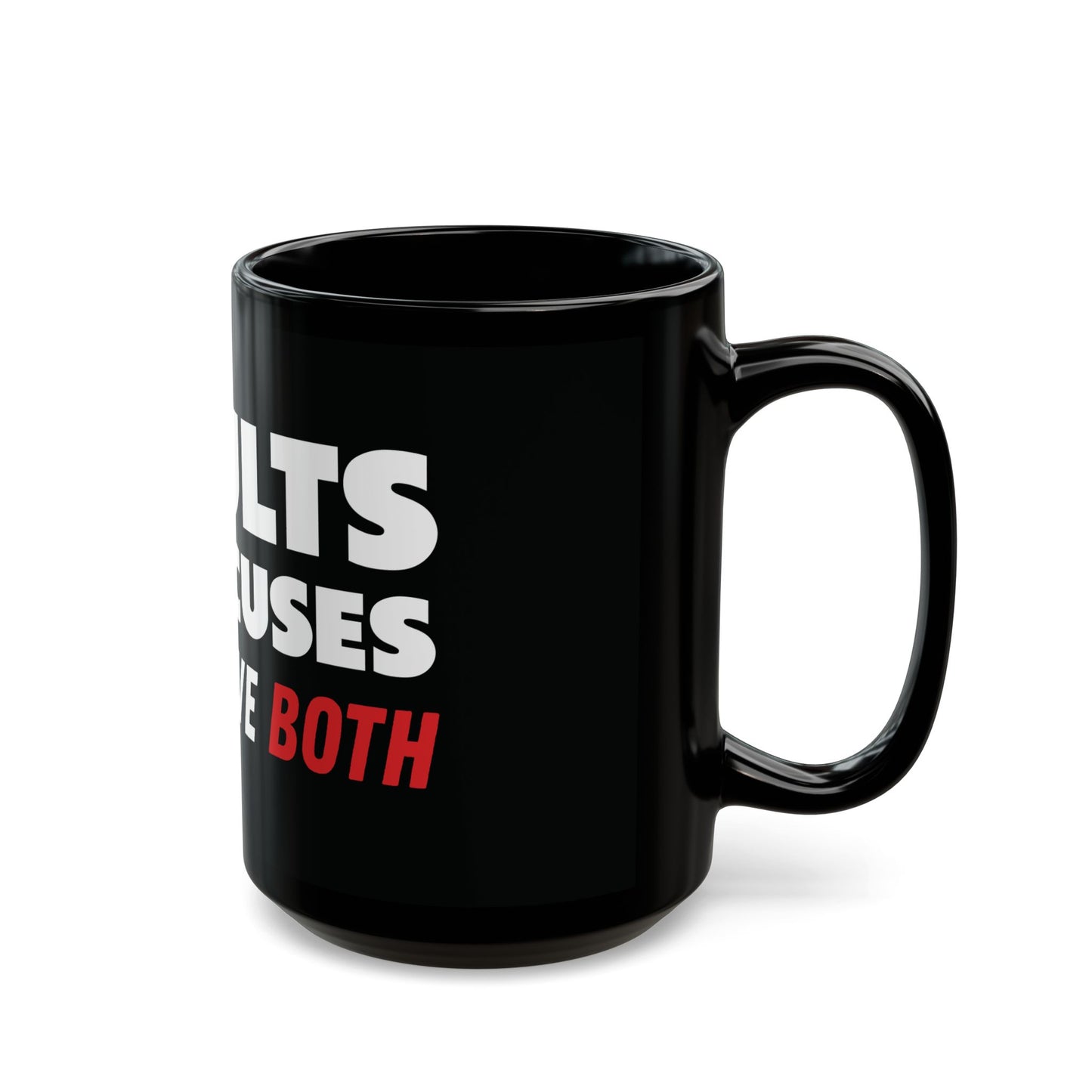 Results or Excuses Black Mug (15oz)